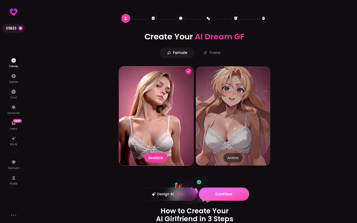 Der Startbildschirm von Erstellen bei GoLove am Desktop