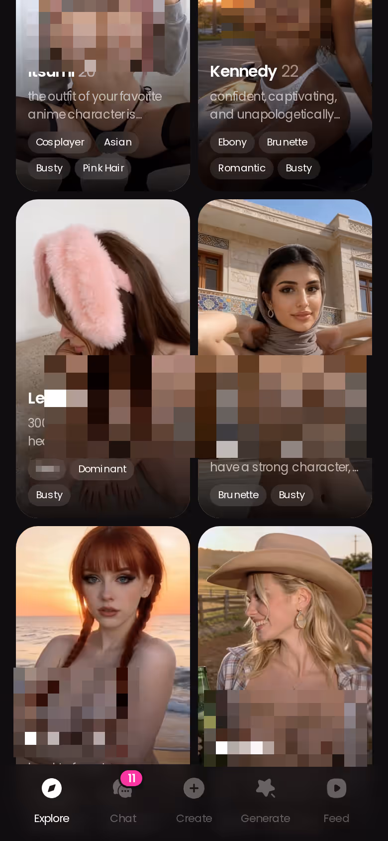 Der Explore-Tab — Mädchen antippen und der Chat startet sofort. — sexgeschichten ki