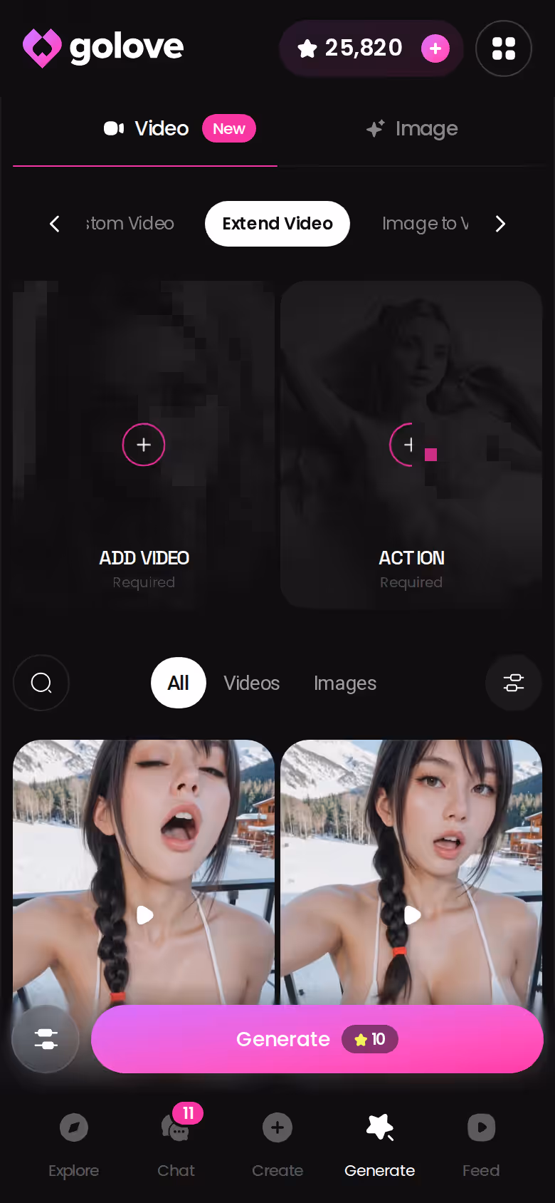 Videogenerator von GoLove auf dem Handy mit der Option Video verlängern