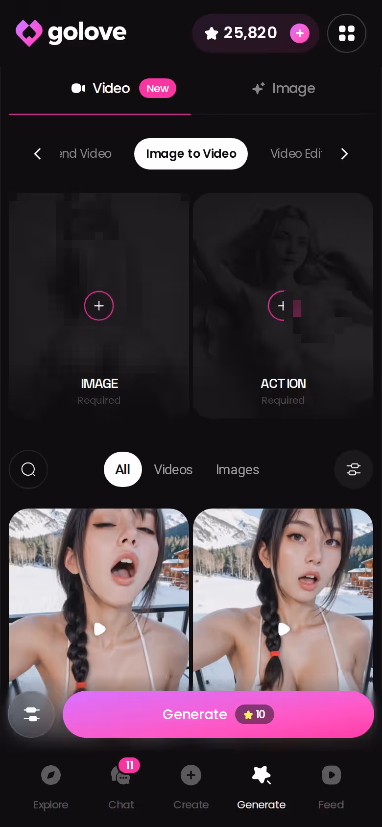 GoLove-Generator auf dem Handy, der ein Foto in ein kurzes Video umwandelt