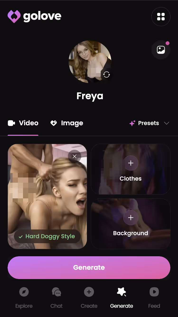 Video-Generator — Action, Outfit, Szene wählen, ein Tap.